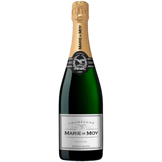 Marie de Moy champagne bottle on a white background