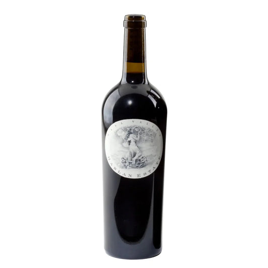 Bottle of 2003 Harlan Estate 'The Maiden' – Napa Valley Cabernet blend with dark red color, aromas of cedar, black currant, and white chocolate, and a silky, long finish.
