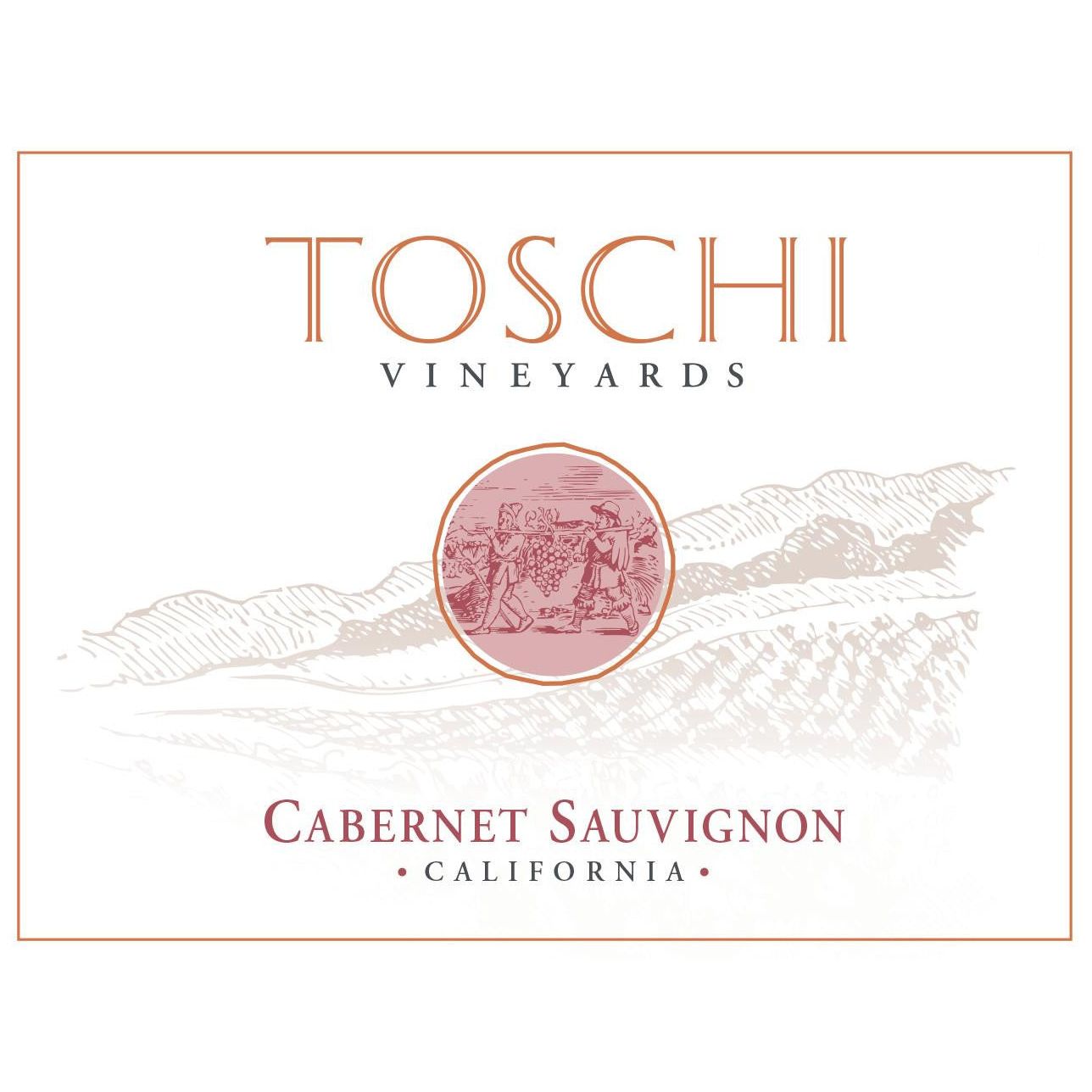 Toschi Vineyards Cabernet Sauvignon wine label with a decorative design on a white background