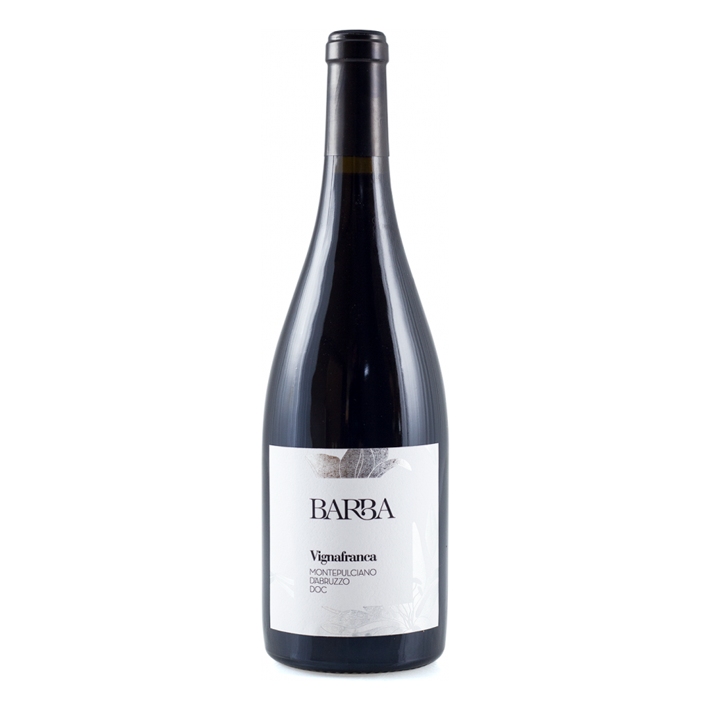 Wine bottle with 'Barba' label on a white background