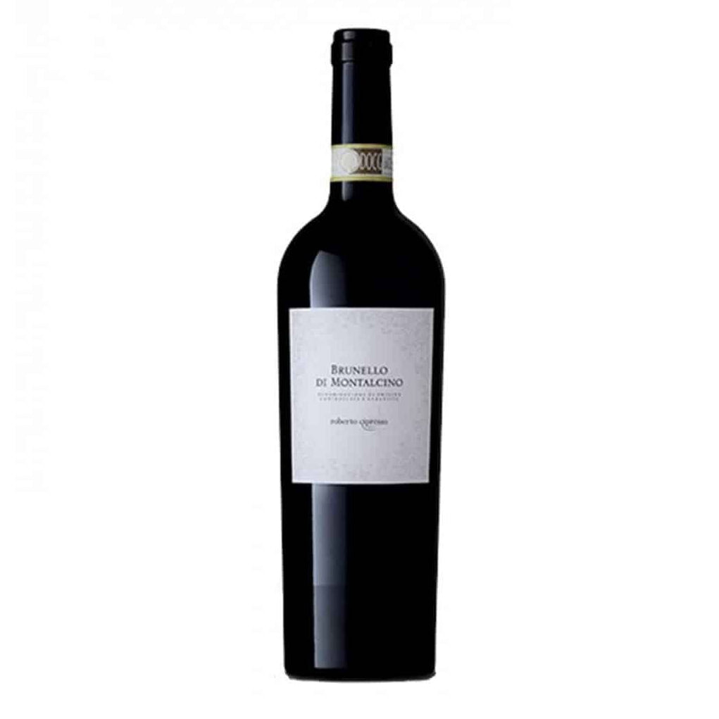 Bottle of Cipresso Brunello di Montalcino DOCG 2018, 100% Sangiovese from Montalcino, Tuscany, aged 36 months in French oak.