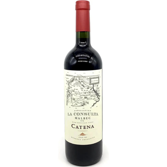 Bottle of Catena Appellation La Consulta Malbec 2022 – deep violet Argentine red wine with rich berry, violet, and mocha notes from Mendoza’s Uco Valley.