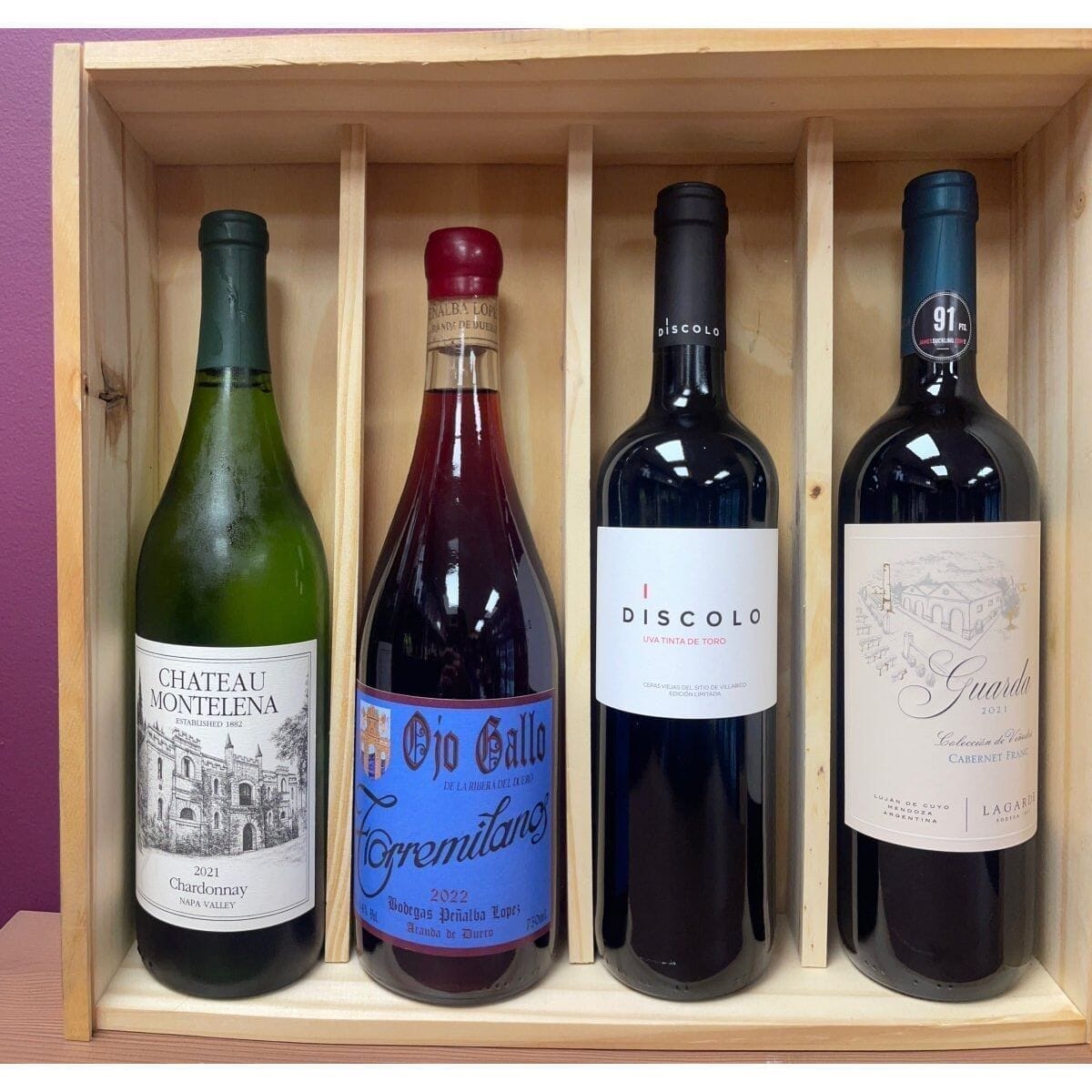 Dim Gray Chateau Montelena, Finca Torremilanos Ojo Gallo, Díscolo, and Lagarde Cabernet Franc Gift Box Caná Wine Shop Wine