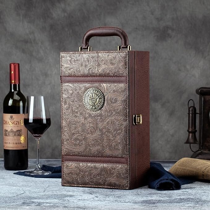 Dim Gray Danmu 2-Bottle Wine Box with Leatherette Top Handle & 4 Wine Accessories Caná Wine Shop Accessories