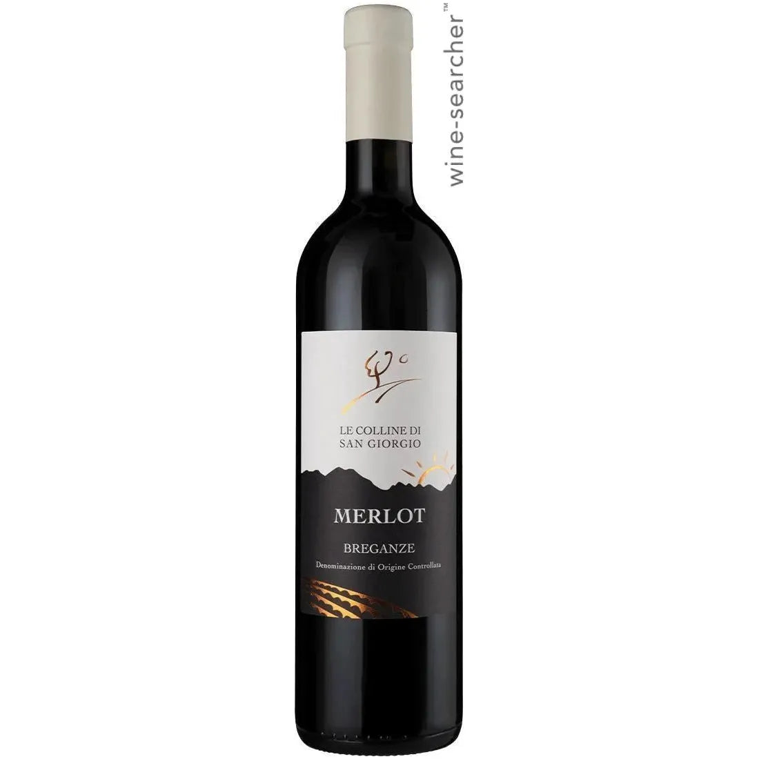 Bottle of Le Colline di San Giorgio Merlot Breganze 2022 with deep ruby color, showcasing aromas of marzipan, red cherries, and soft leather.