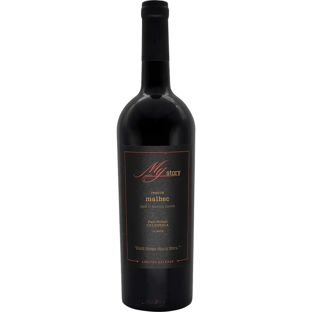 My Story Malbec 2020 bottle – Paso Robles Malbec aged in bourbon barrels