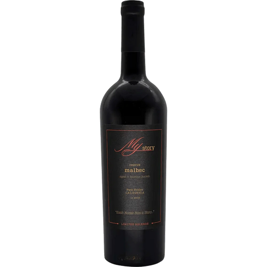 My Story Malbec 2020 bottle – Paso Robles Malbec aged in bourbon barrels