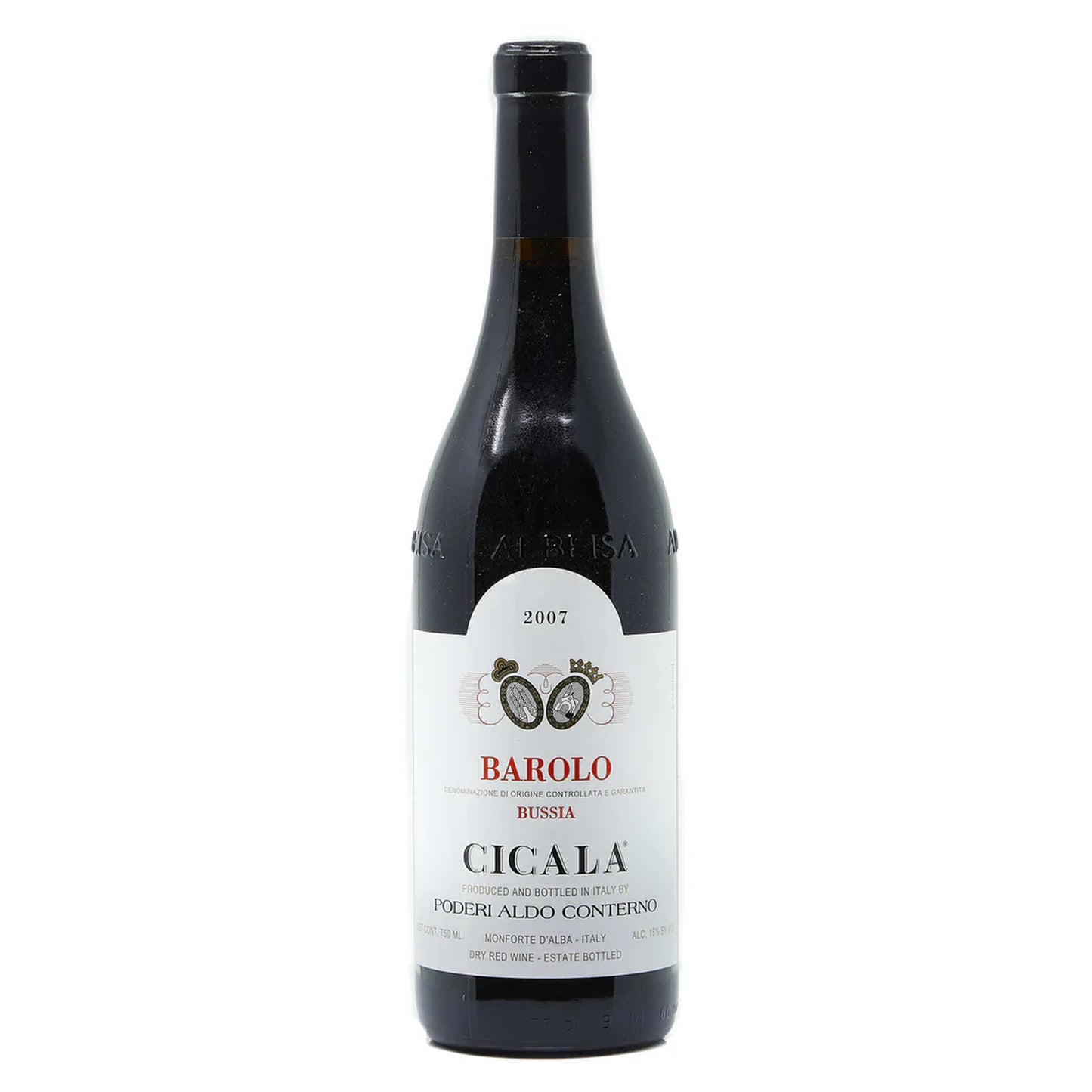 Poderi Aldo Conterno Barolo Cicala 2007 bottle – Barolo DOCG from the Bussia Cicala vineyard in Monforte d'Alba made from 100% Nebbiolo