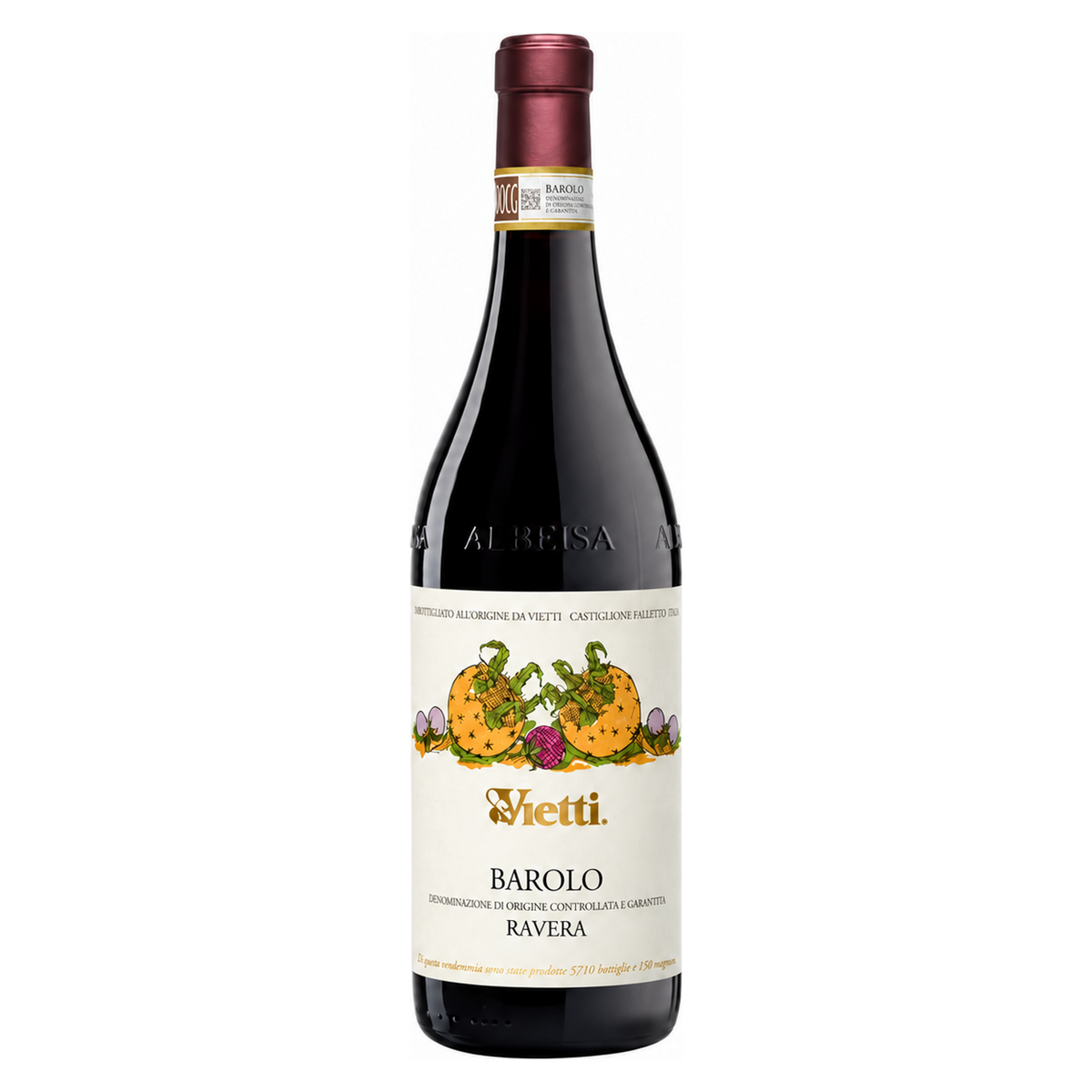 Vietti – Barolo Ravera 2020 – Piedmont Italy — full front bottle on white background. Representative image; label vintage not shown.