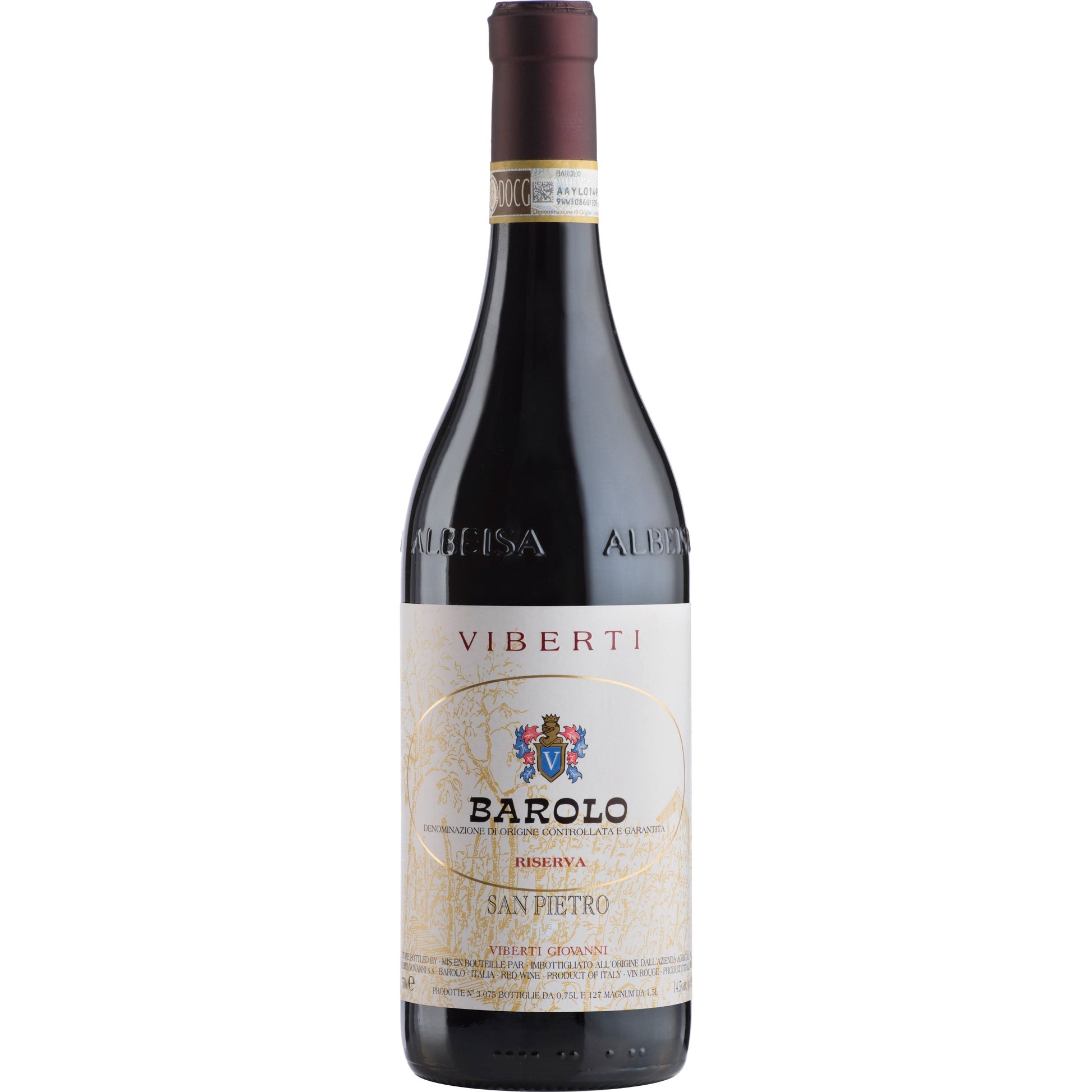 Bottle of Barolo Riserva “Cru San Pietro” 2015 by Giovanni Viberti – premium Nebbiolo from Piedmont, Italy, known for its single-vineyard origin, rich garnet color, and bold aged complexity.