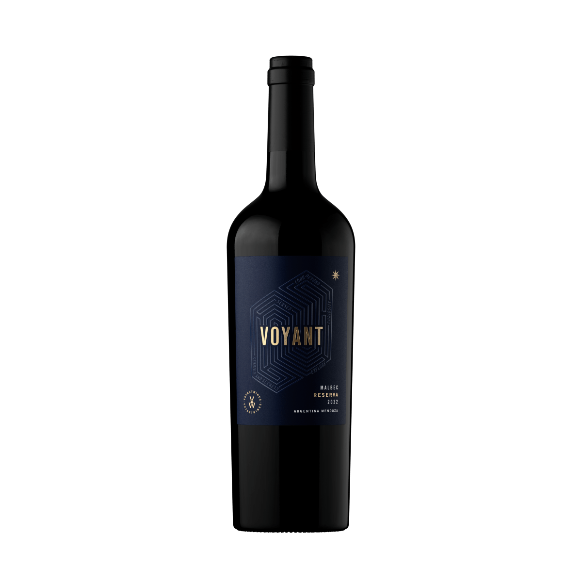 Bottle of Voyant Reserva Malbec 2022 – bold, full-bodied Argentine red wine with plum, caramel, vanilla, and spice from Mendoza’s Uco Valley.