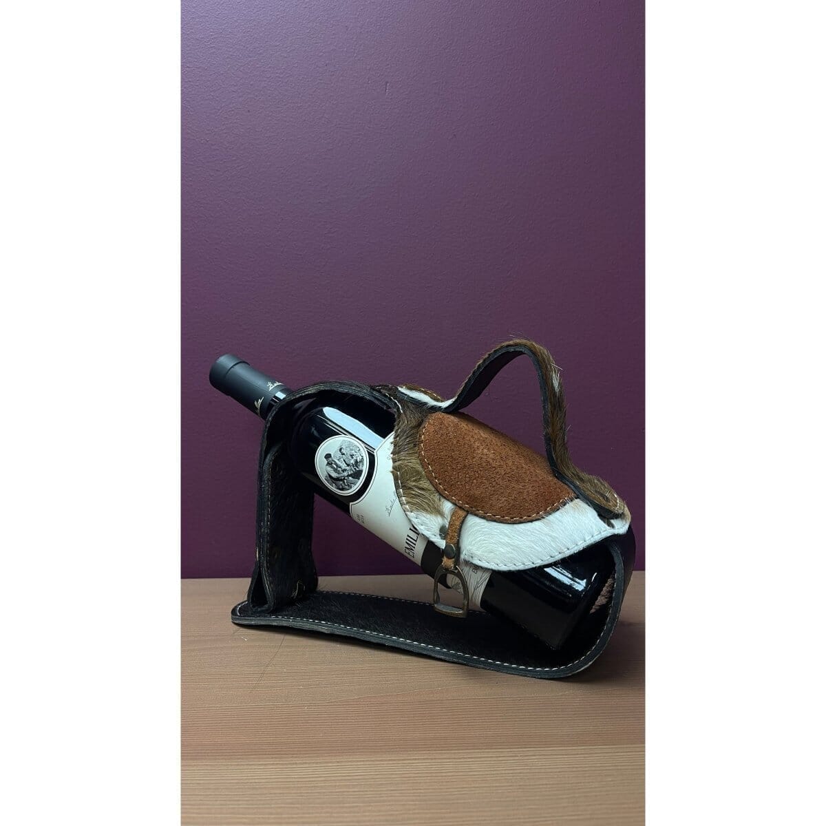 Dim Gray Wine Bottle Leather Cradle with Emilio Moro Caná Wine Shop Wine