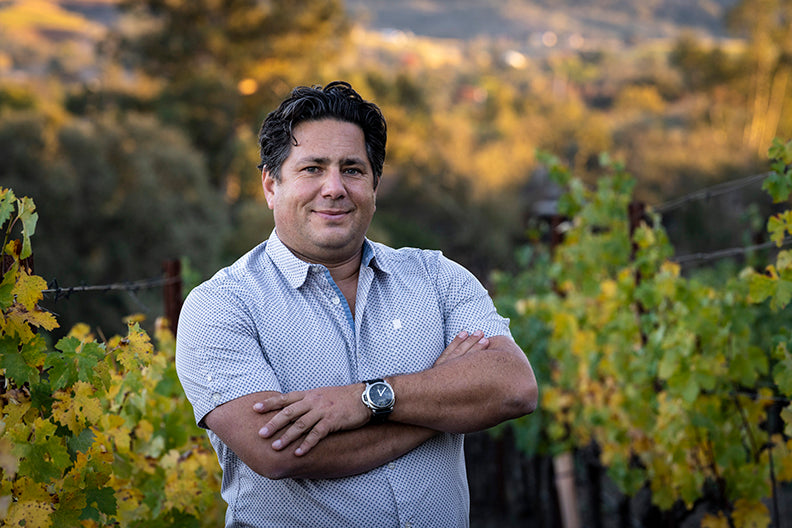 Beau Vigne winemaker Julien Fayard in a Napa Valley vineyard