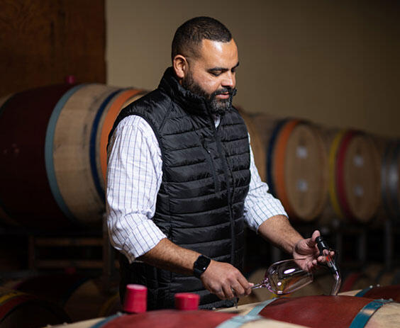 Winemaker Chad Alexander working in the cellar at Dolum Estates
