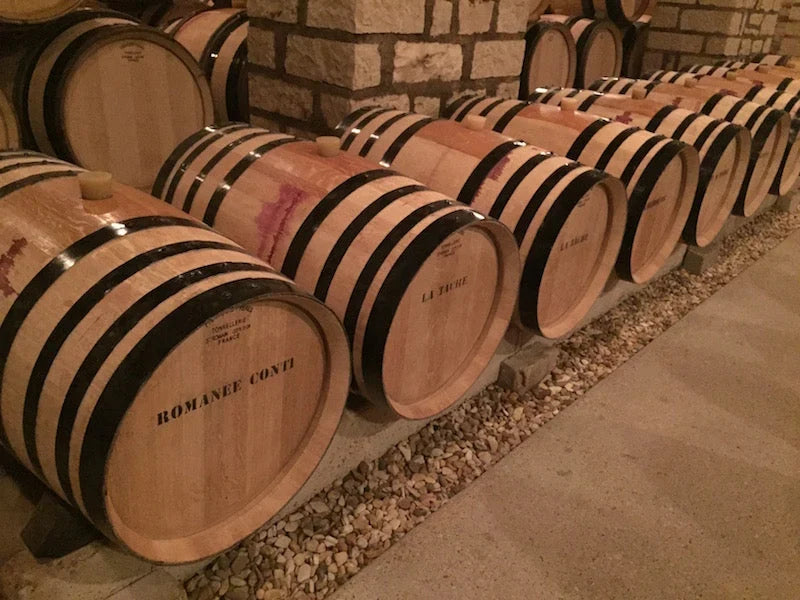 Barrels of Romanée-Conti and La Tâche in the cellar at Domaine de la Romanée-Conti