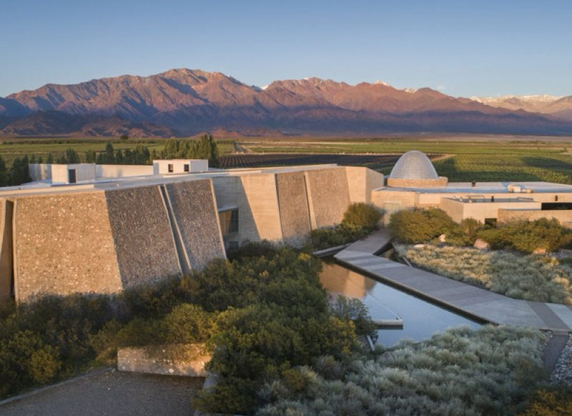 Zuccardi Valle de Uco winery with the Andes in Mendoza, Argentina