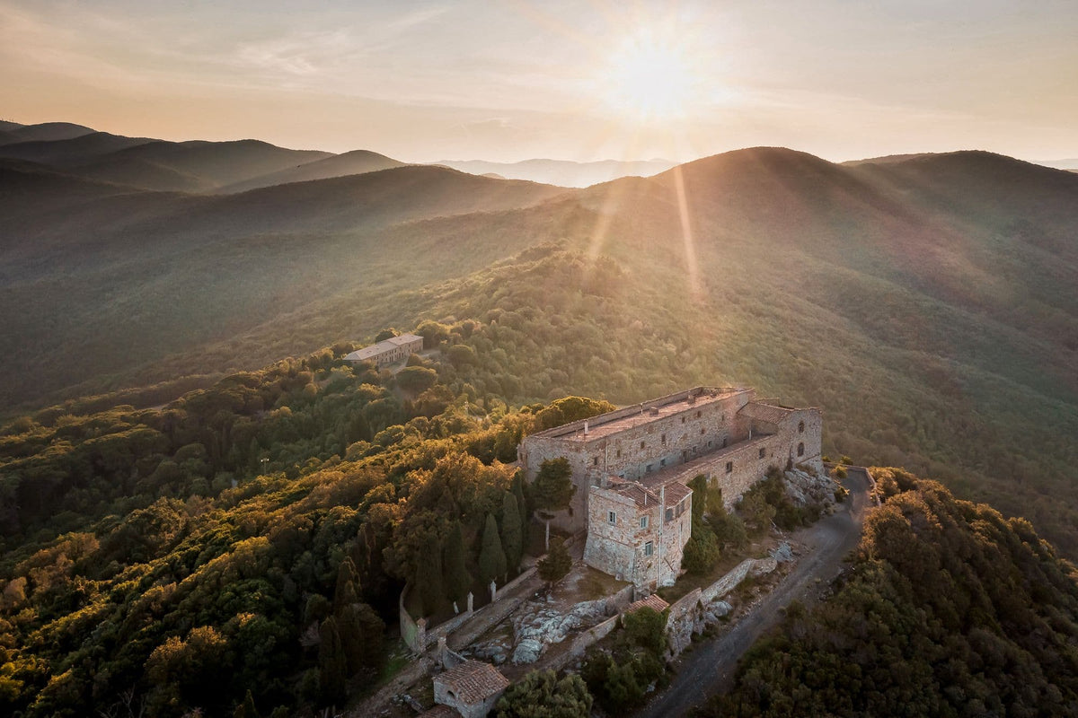 Aerial view of Castiglioncello di Bolgheri at Tenuta San Guido in Tuscany