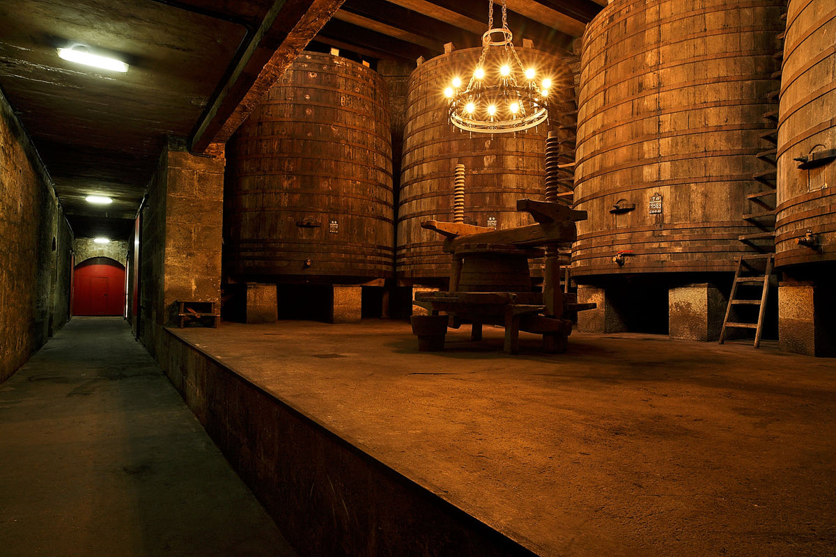 Historic oak vats inside Bodegas López de Heredia Viña Tondonia in Haro, Rioja Alta, Spain