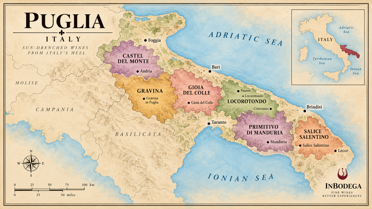 Puglia Italy wine region map