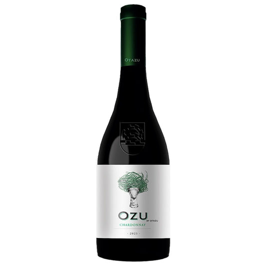 Bottle of Ozu by Otazu Chardonnay 2023, D.O. Navarra white wine made from 100% Chardonnay