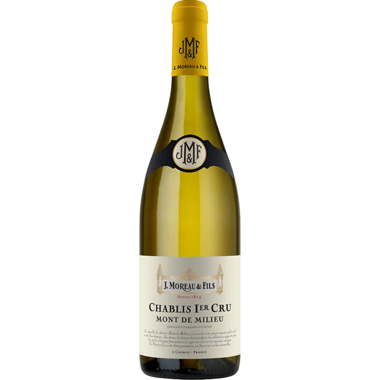 J. Moreau & Fils Chablis 1er Cru Mont de Milieu 2019 bottle, Premier Cru Chardonnay Burgundy