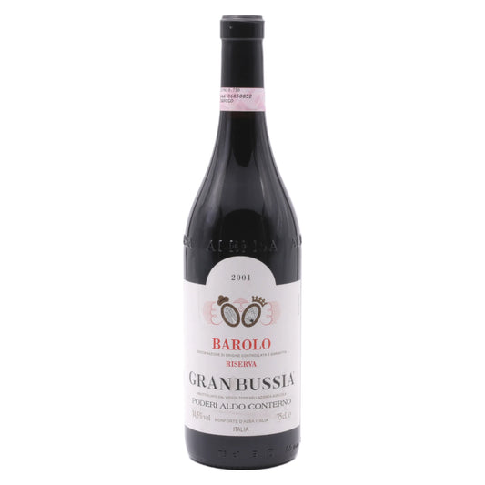 Poderi Aldo Conterno – Barolo Granbussia Riserva 2001 – Piedmont Italy — bottle with authentic 2001 Granbussia label