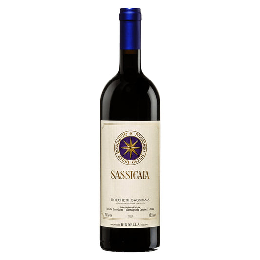 Tenuta San Guido – Sassicaia 2017 – Tuscany Italy — representative upright bottle, vintage not shown, white background.