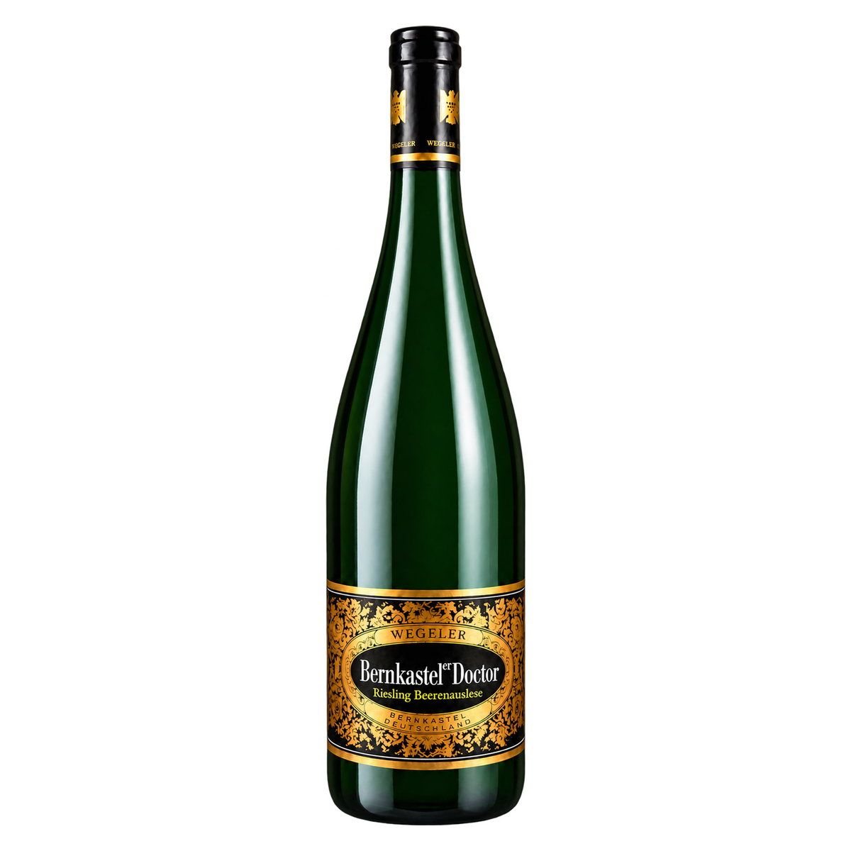 Weingüter Wegeler – Bernkasteler Doctor Riesling Beerenauslese 2013 – Mosel Germany — rebuilt full bottle on white. Representative image based on supplied Beerenauslese packaging; printed vintage not shown.