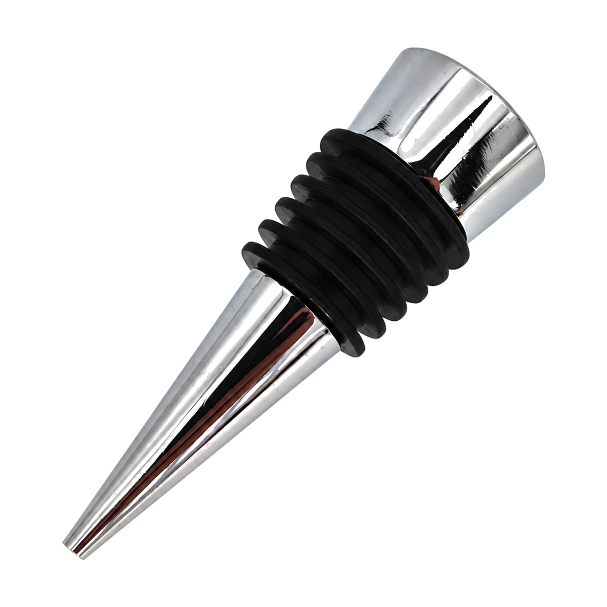 Stainless Steel Wine Bottle Stopper — stainless-steel stopper with black ribbed seal