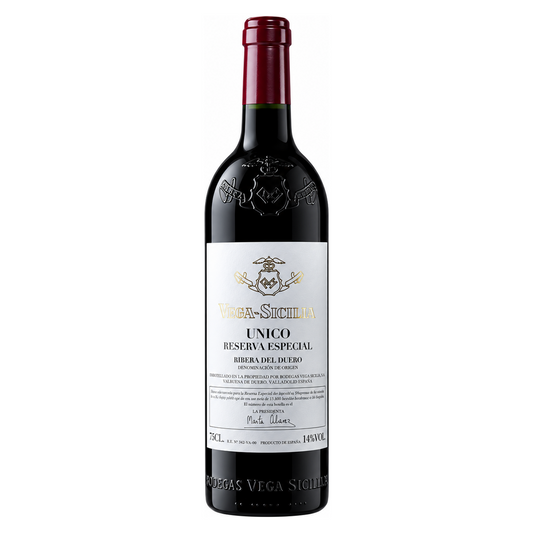 Vega Sicilia – Único Reserva Especial Release 2014 – Ribera del Duero Spain — restored front bottle on white background. Representative image; vintage/release-specific packaging may differ.